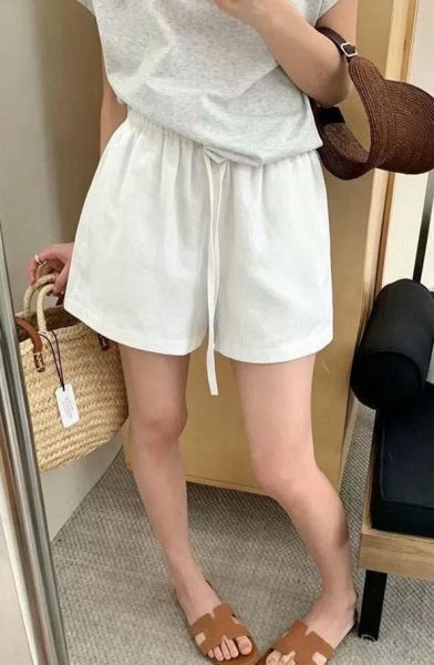 天絲棉麻彈力腰短褲 