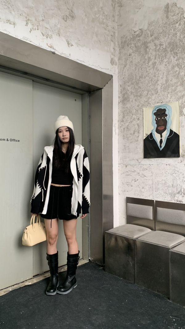 造型編織配色針織外套 