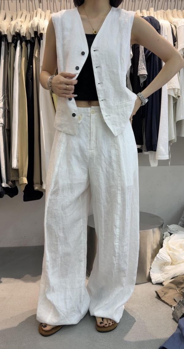 亞麻造型闊腿褲 