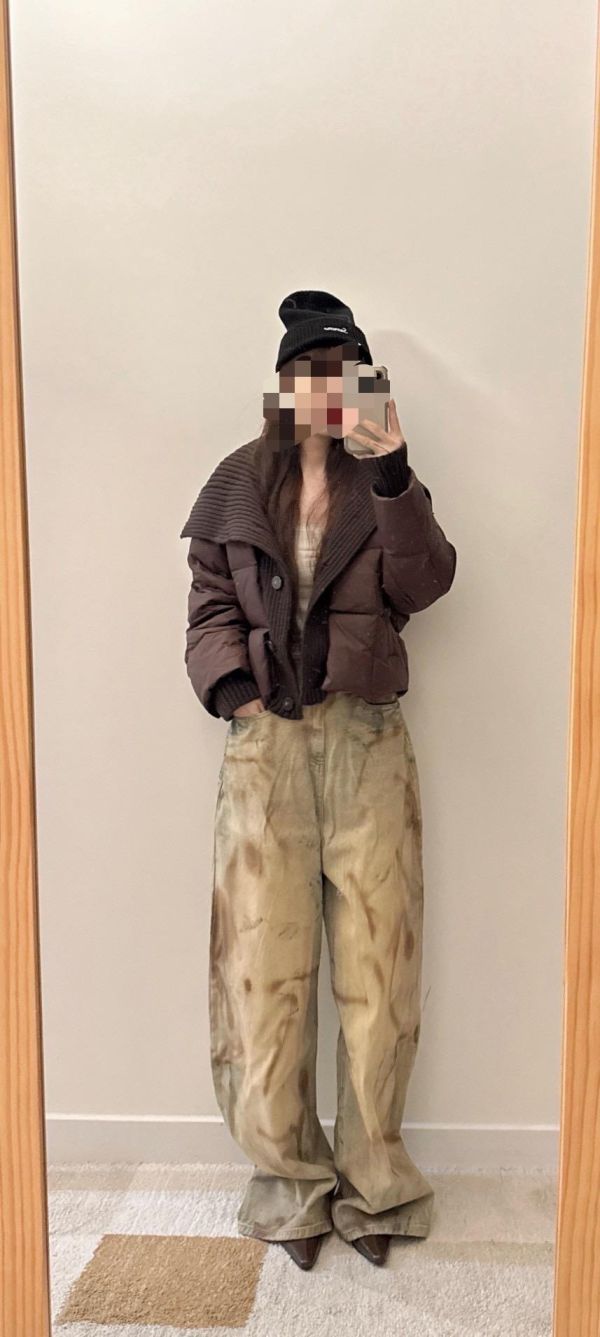 螺紋拼羽絨外套 