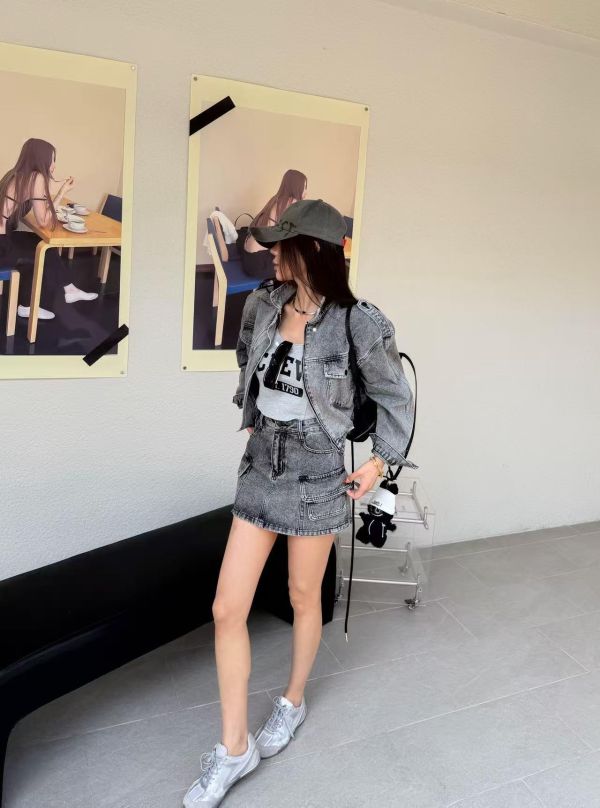 水洗工裝多口袋丹寧套裝 