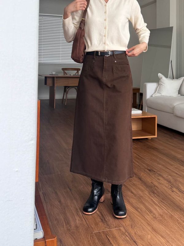 T09.牛仔後開衩裙 