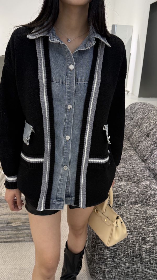牛仔拼針織外套 