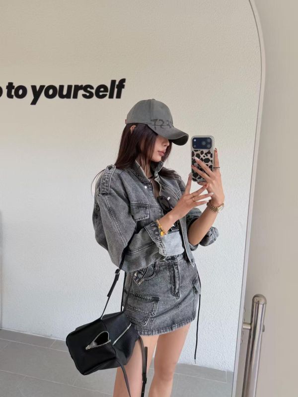 水洗工裝多口袋丹寧套裝 