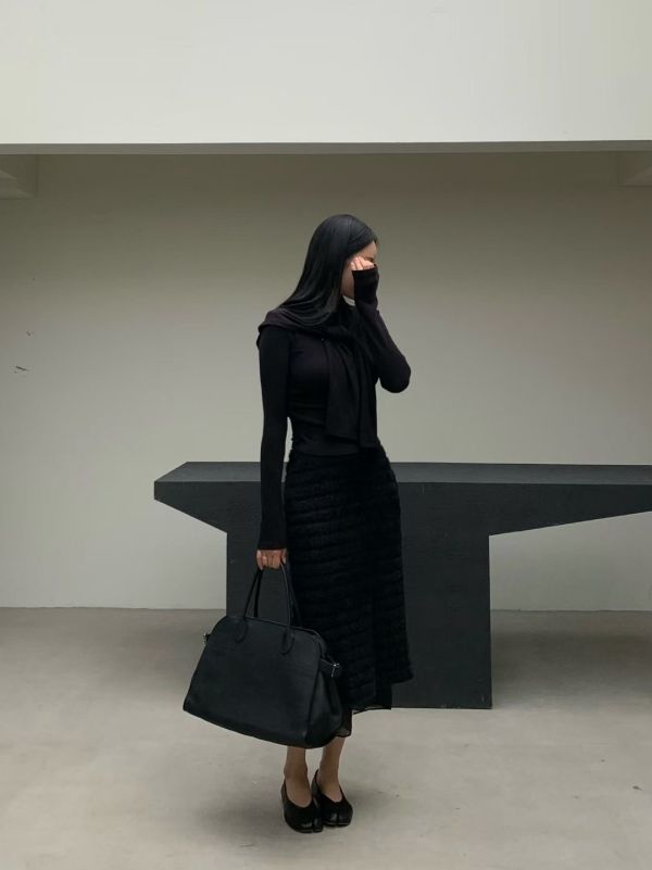 H010.拼接紗長裙 