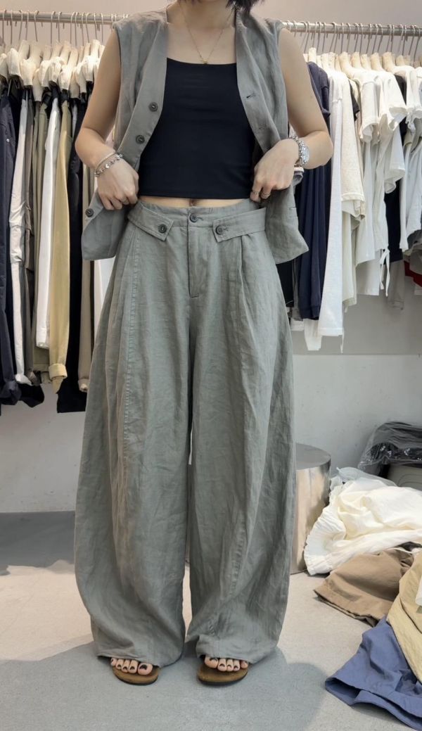 亞麻造型闊腿褲 