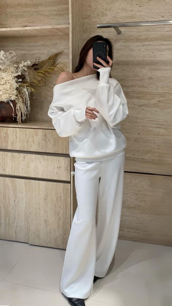 極簡高級斜肩套裝（白色） 