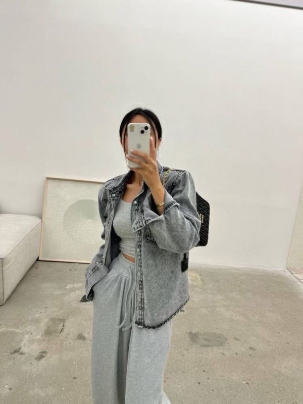 復古牛仔口袋衫＋直筒牛仔褲套裝 
