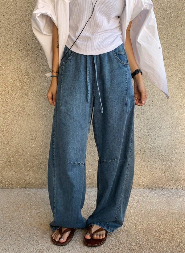 百搭抽繩闊腿褲 