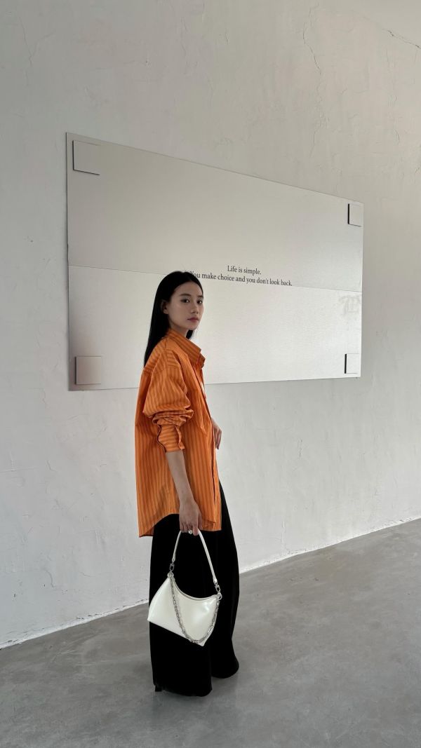 線條側釦襯衫（橘色） 