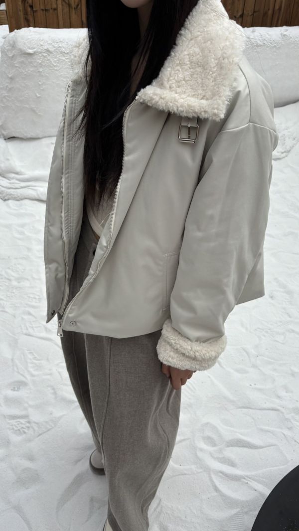 羊羔毛羽絨外套（杏色） 