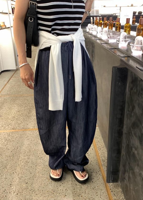 丹寧色闊腿褲 