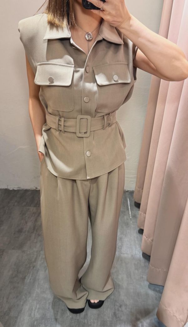 馬甲腰帶長褲套裝 