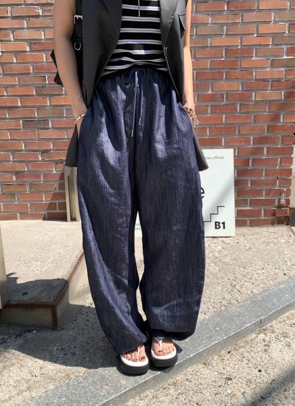 丹寧色闊腿褲 