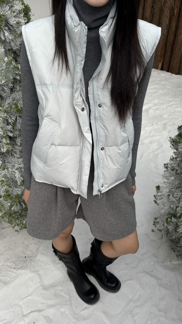 鴨絨背心＋高領打底上衣（藍） 