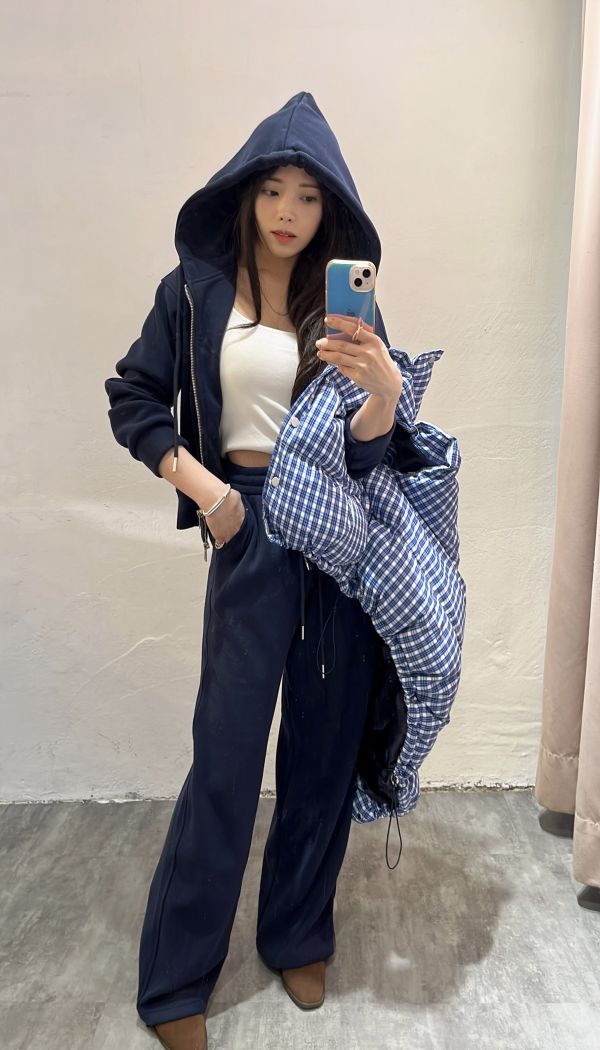 格紋鋪棉背心刷絨套裝 