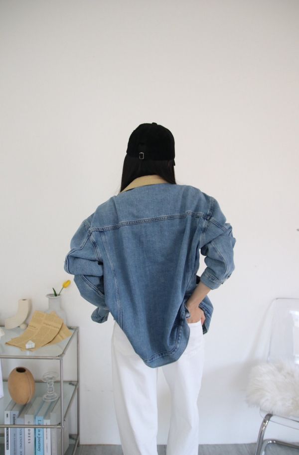 H14.撞色領牛仔外套 