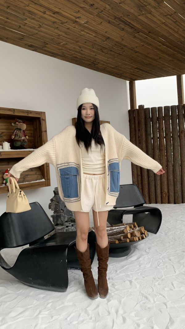 牛仔大口袋針織外套 