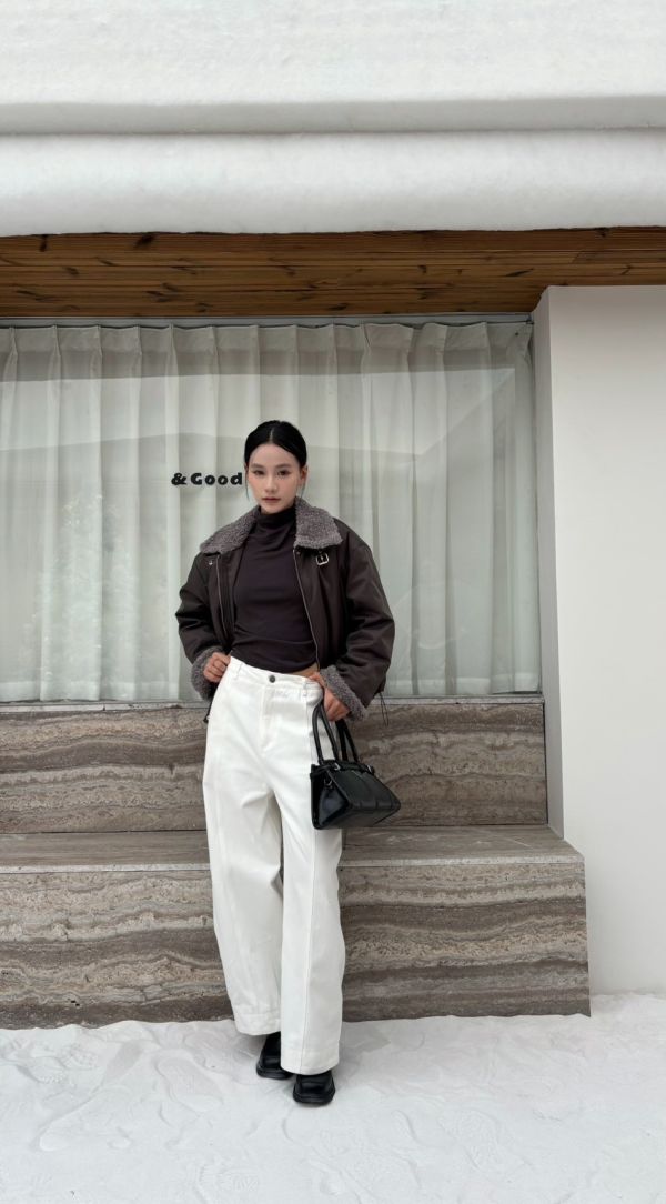 羊羔毛羽絨外套（墨色） 