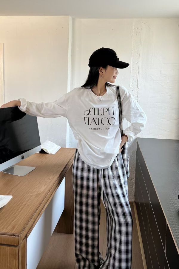 H4.三件格子長褲套裝 