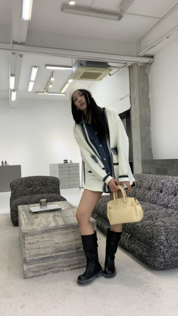 牛仔拼針織外套 