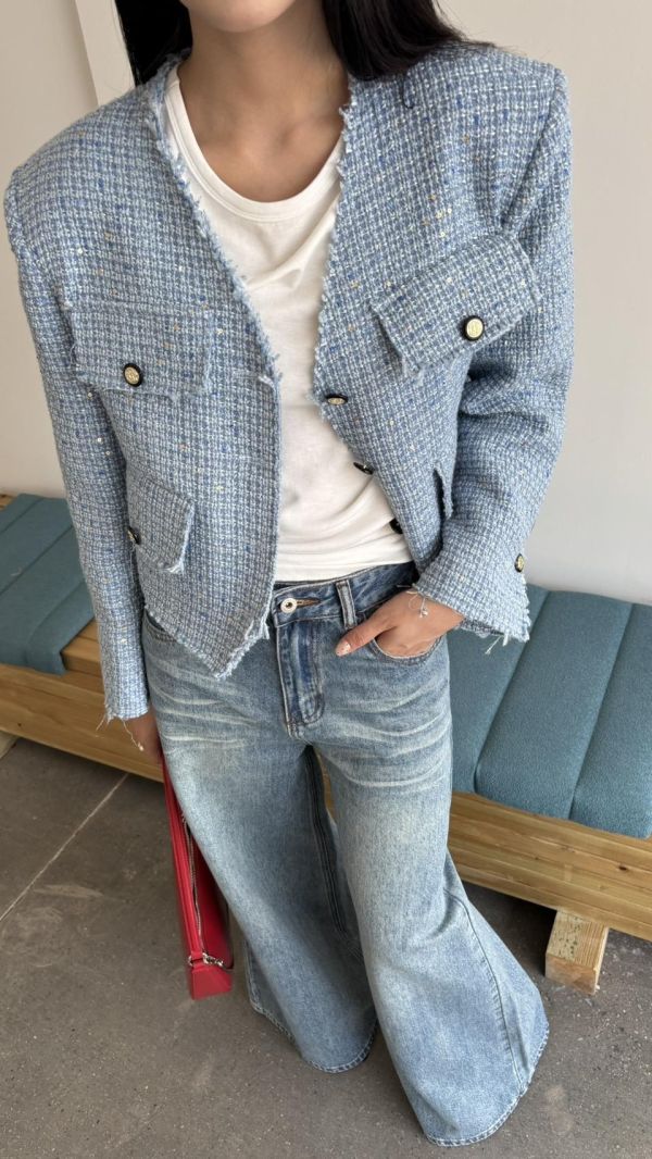 小香質感毛鬚外套（藍色） 