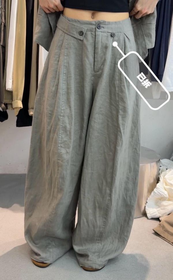 亞麻造型闊腿褲 