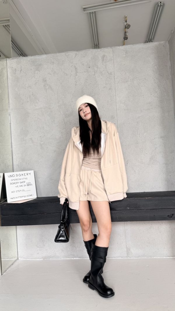 連帽短褲套裝（杏色） 