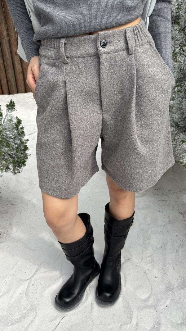 五分毛呢短褲（淺灰） 