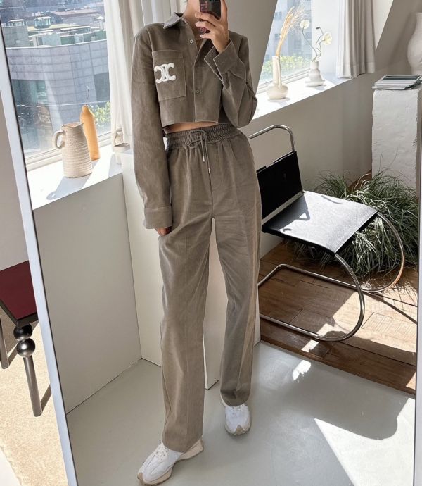 V202.鬆緊燈芯絨長褲 