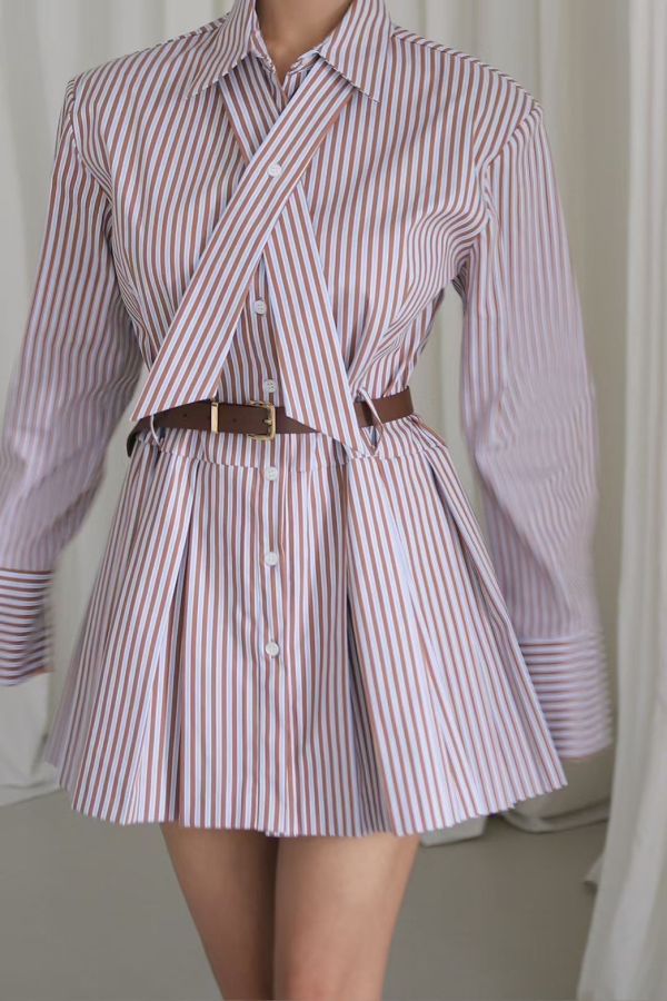 S05.翻領條紋連身裙 