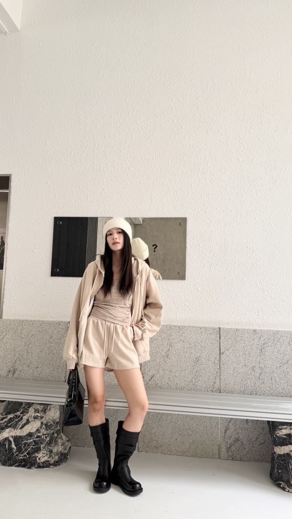 連帽短褲套裝（杏色） 