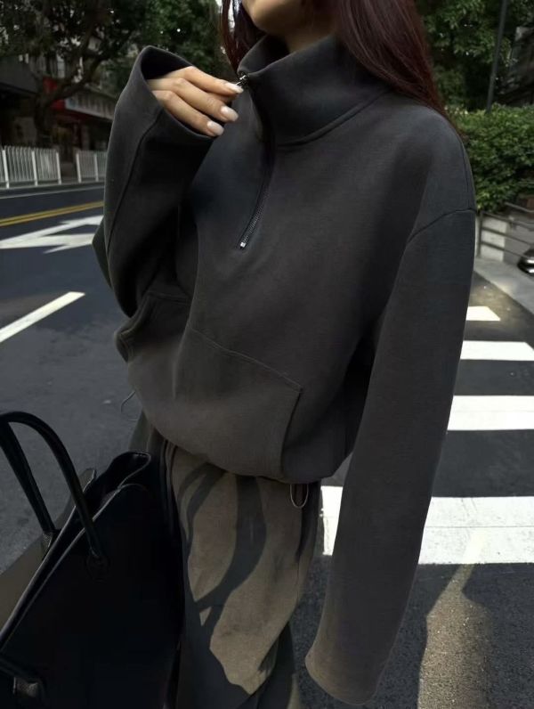 立領加絨長褲套裝 