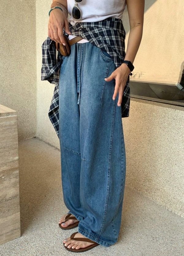 百搭抽繩闊腿褲 