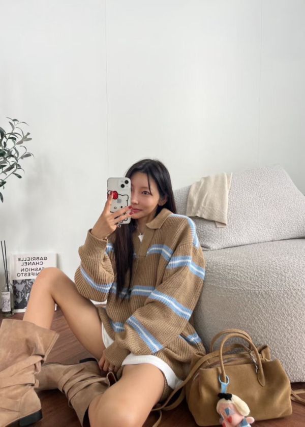 T02.V領線條針織短褲SET 