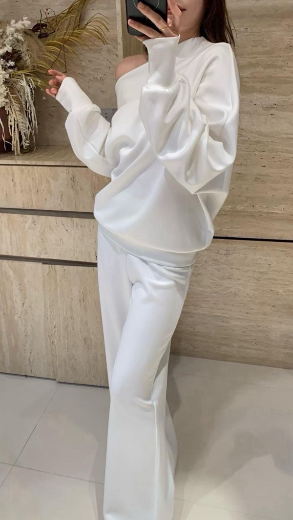 極簡高級斜肩套裝（白色） 