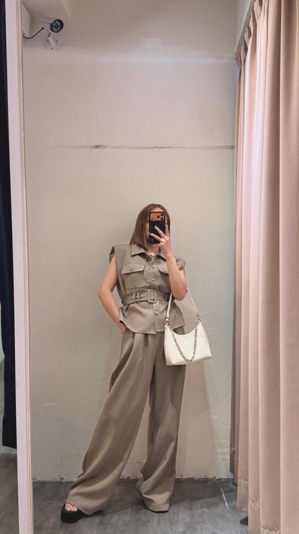 馬甲腰帶長褲套裝 