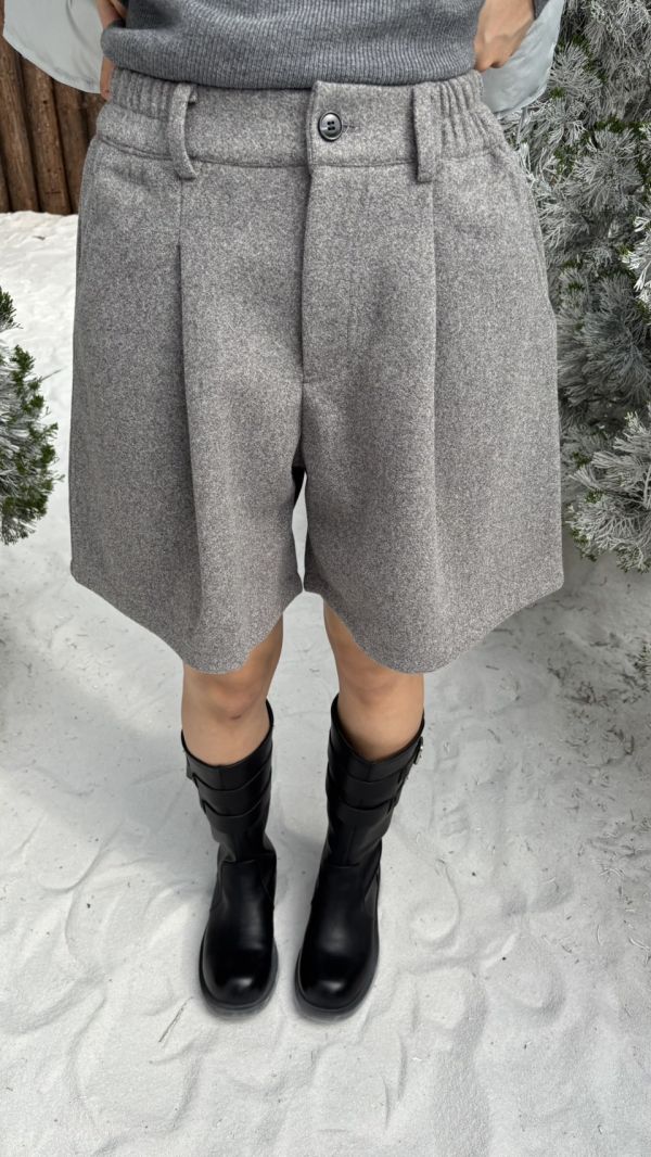 五分毛呢短褲（淺灰） 