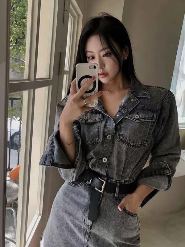 碳灰色小復古連衣裙 