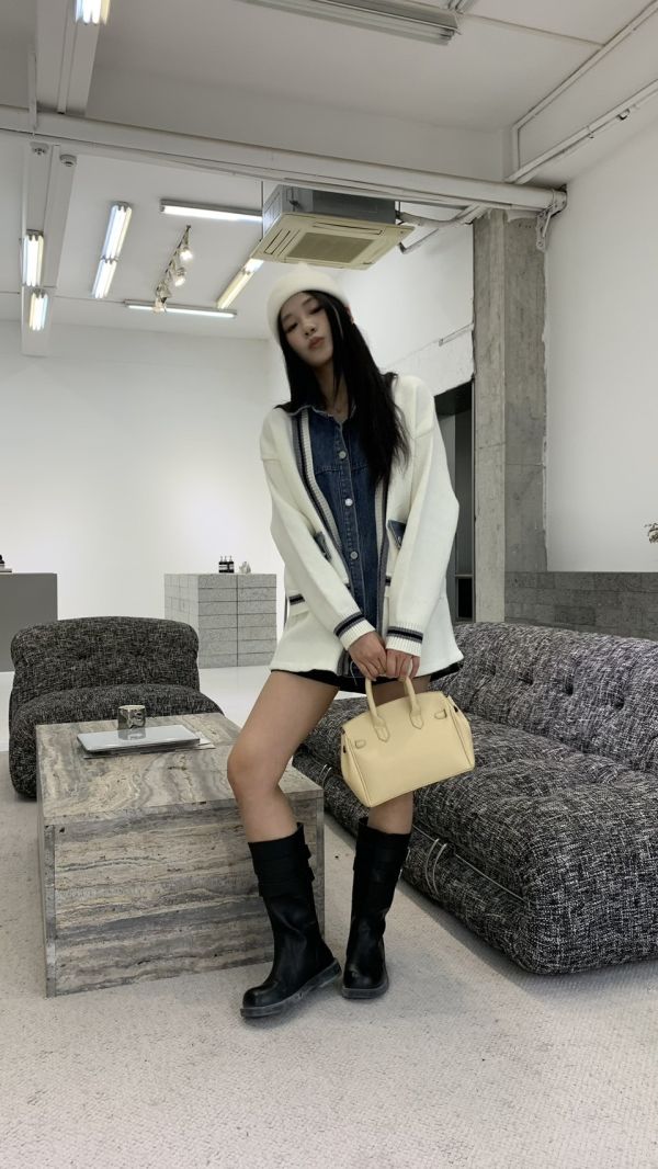 牛仔拼針織外套 