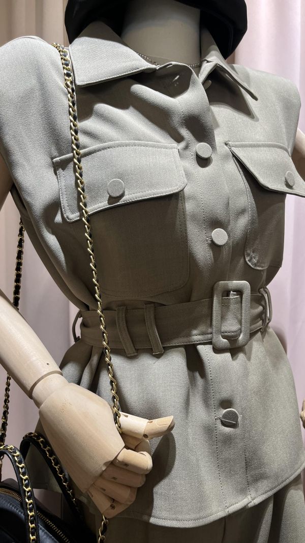 馬甲腰帶長褲套裝 