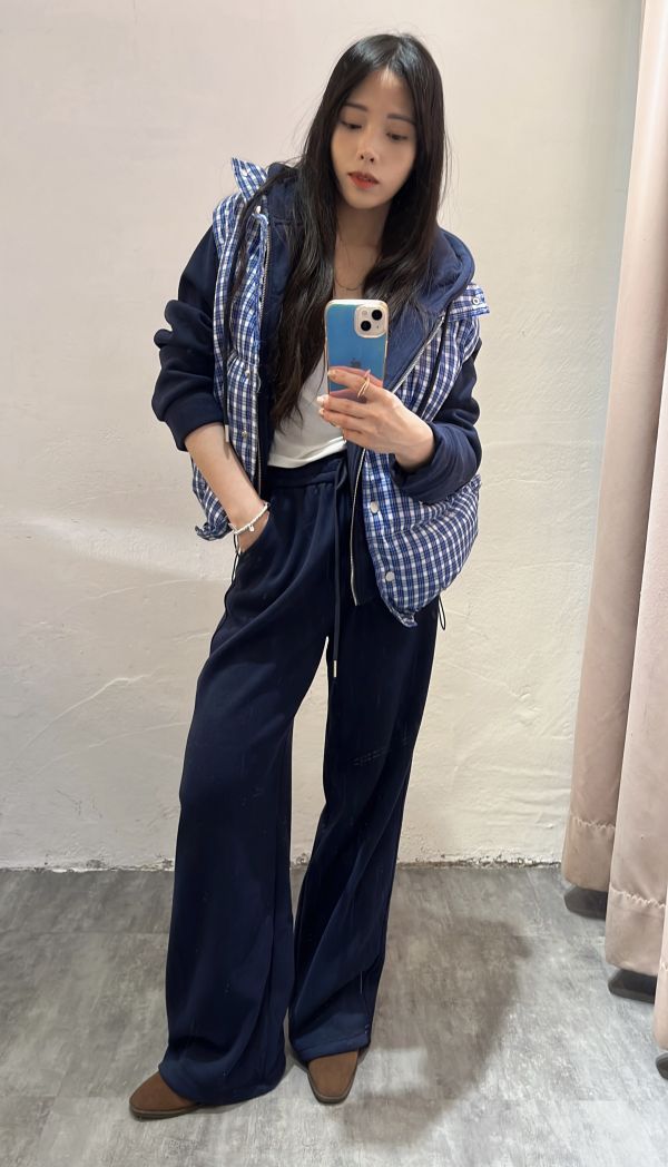 格紋鋪棉背心刷絨套裝 