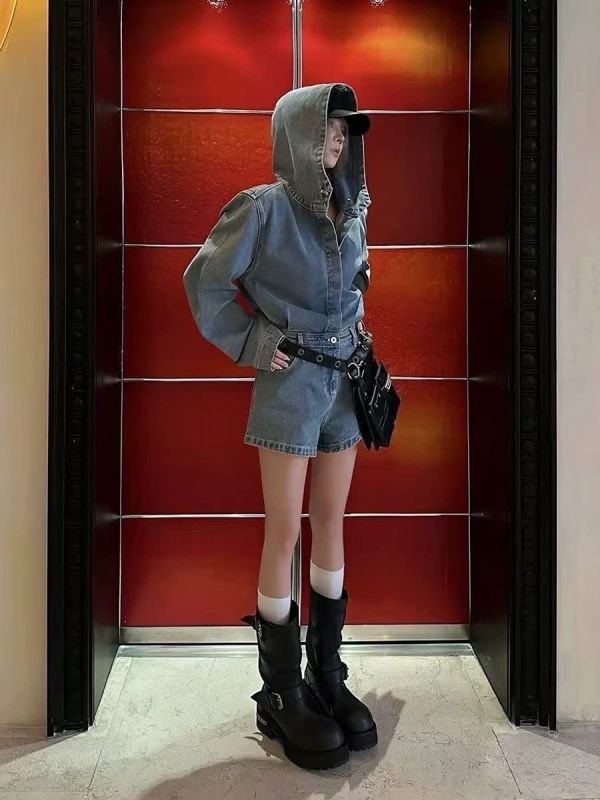 連帽牛仔連身褲 