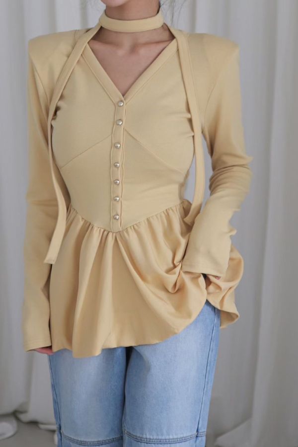 S01.洋氣Ｖ領飄帶衣 