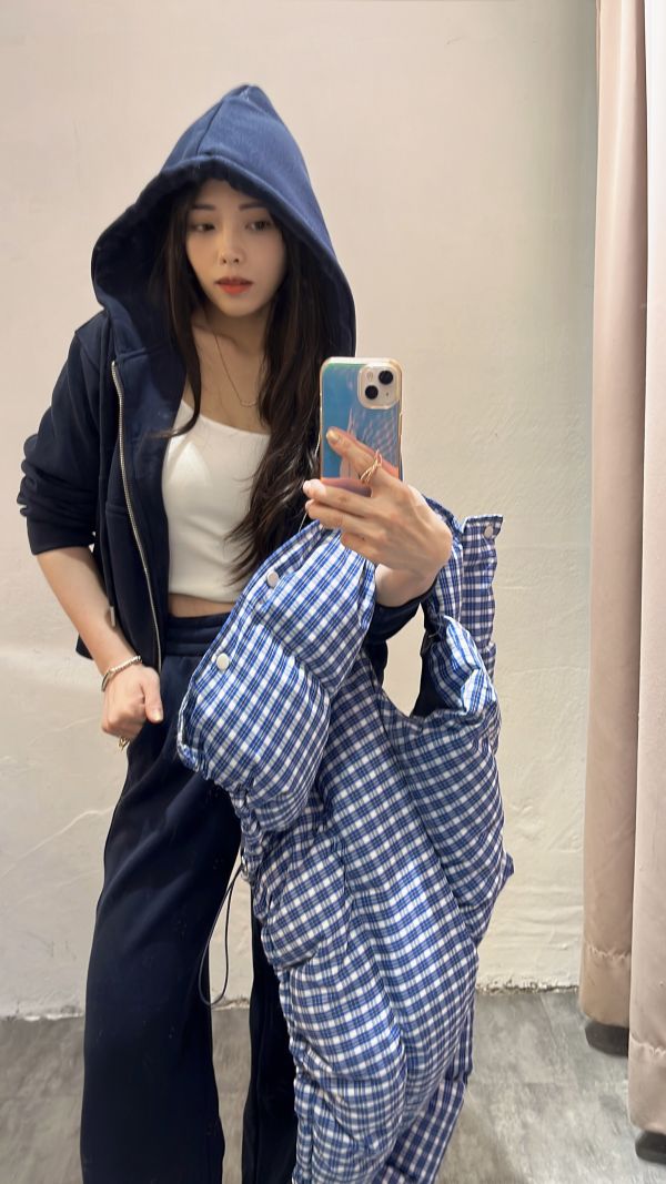 格紋鋪棉背心刷絨套裝 