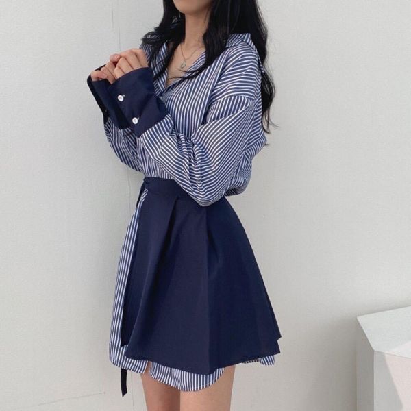 條紋附裙洋裝 