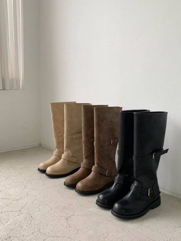 T015.皮革皮帶扣長靴 