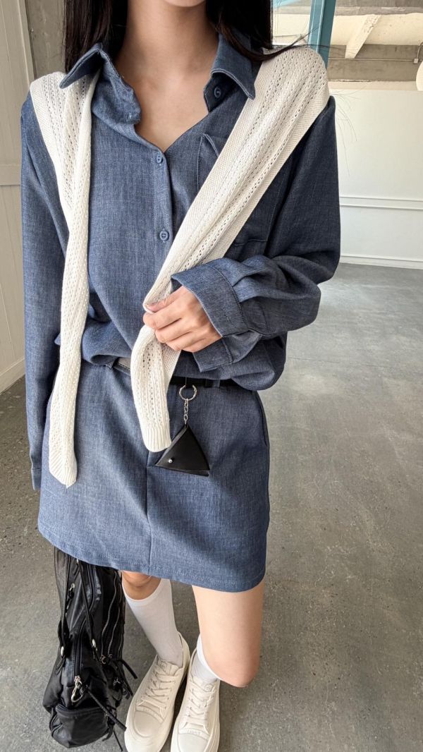 附披肩套裝（藍色） 