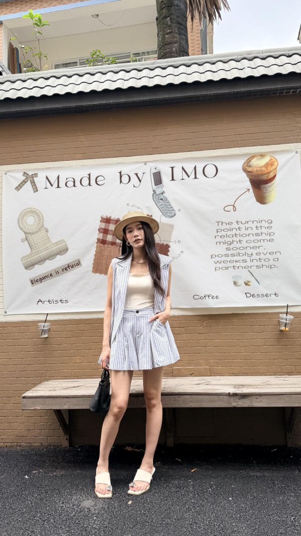 條紋馬甲短褲套裝 