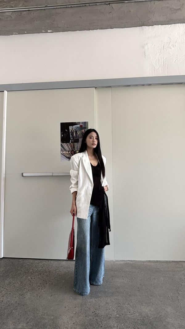 麻料挺版外套（白色） 